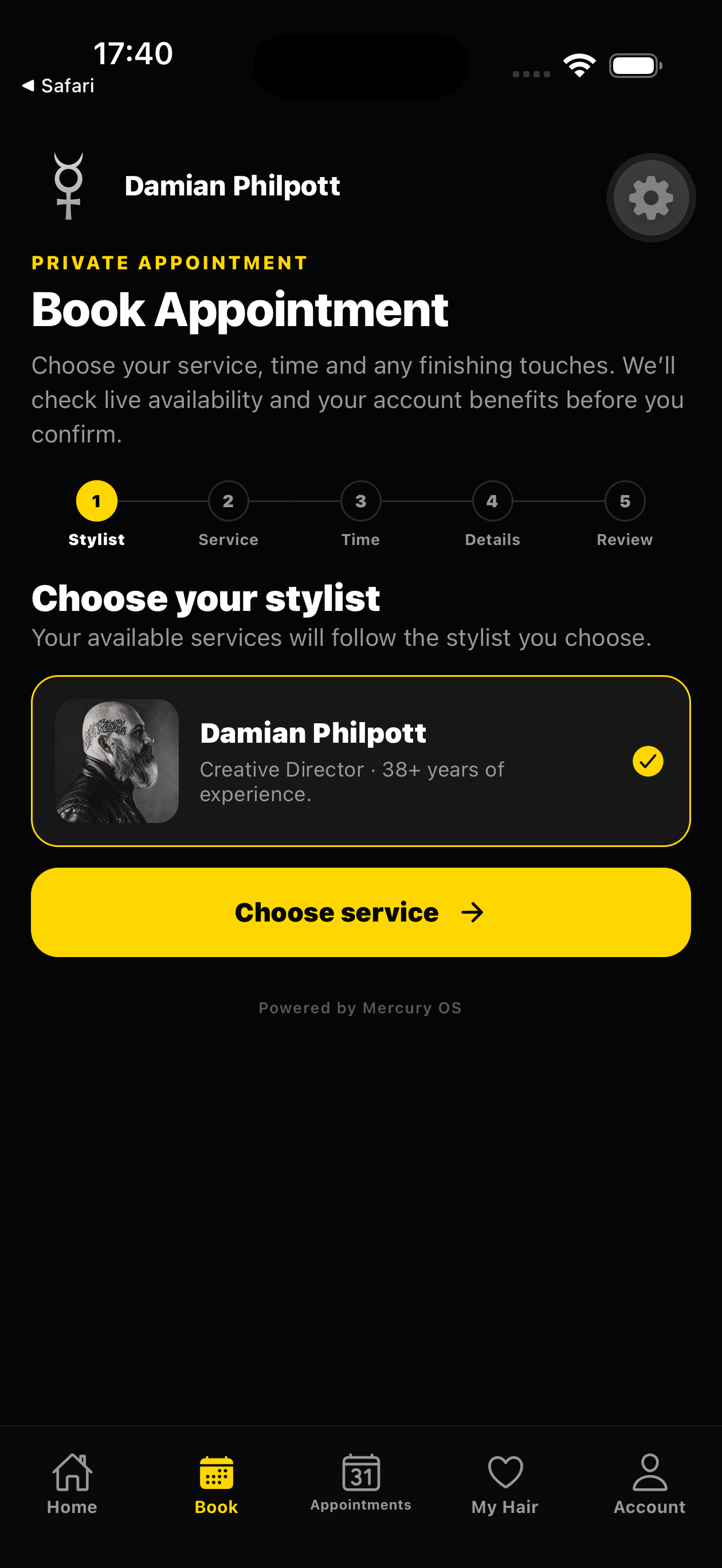 App booking screen
