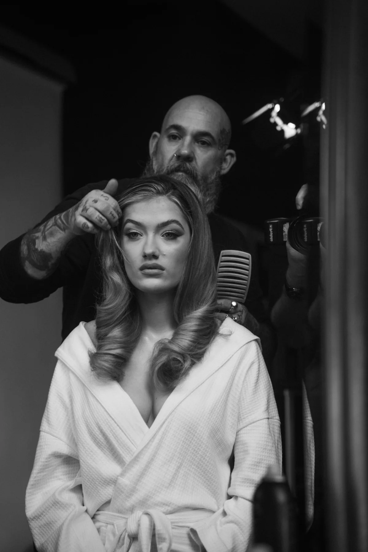 Damian Philpott styling a client backstage
